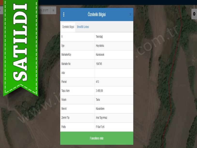 Tekirdağ Hayrabolu Karakavak Mahallesi Satılık Tarla , 3,450 m2 Müstakil Yolu Var