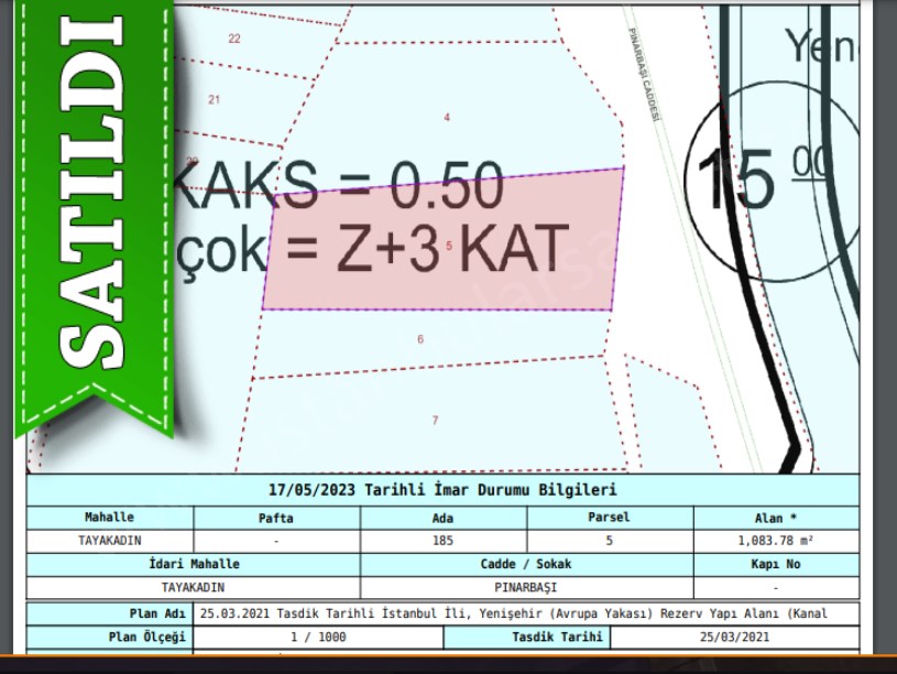 Arnavutköy Tayakadında Satılık Tarla , 1,083 m2 Cadde Cephe Müstakil