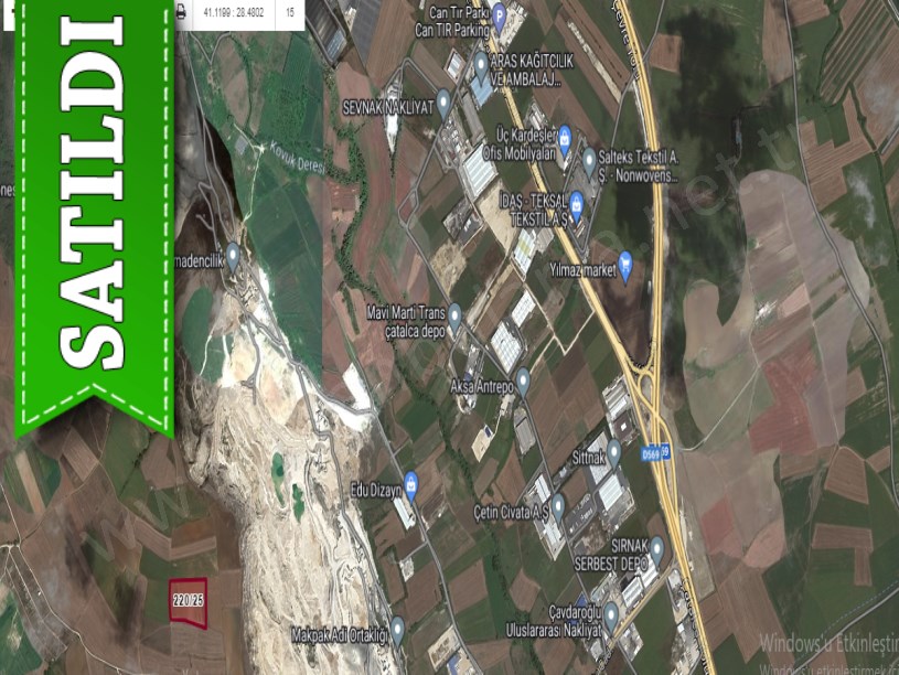 Çatalca Çakılda Satılık Arsa , 357 m2 Çaplı Yolu Var Tepe Konumda 