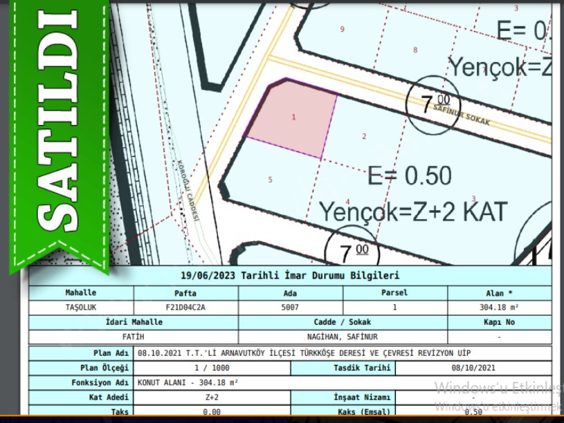 Arnavutköy Taşolukta Satılık Arsa , 304 M2 Müstakil İmarlı