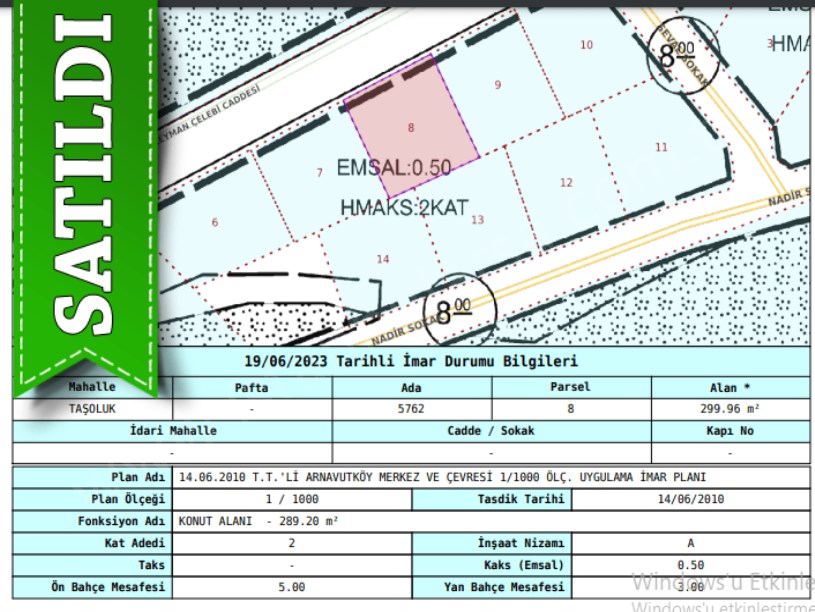 Arnavutköy Taşolukta Satılık Arsa , 300 M2 Cadde Cephe Müstakil İmarlı