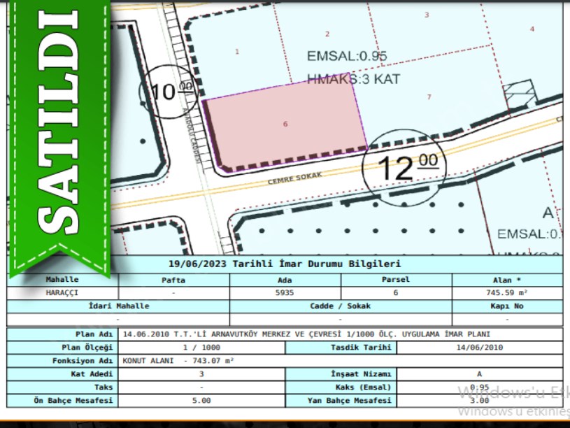 Arnavutköy Haraççıda Satılık Arsa , 745 M2 Köşebaşı Cadde Cephe