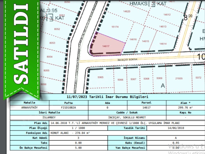 Arnavutköy Yavuzselim Mah Satılık Arsa , 300 m2 Cadde Cephe Köşebaşı İmarlı