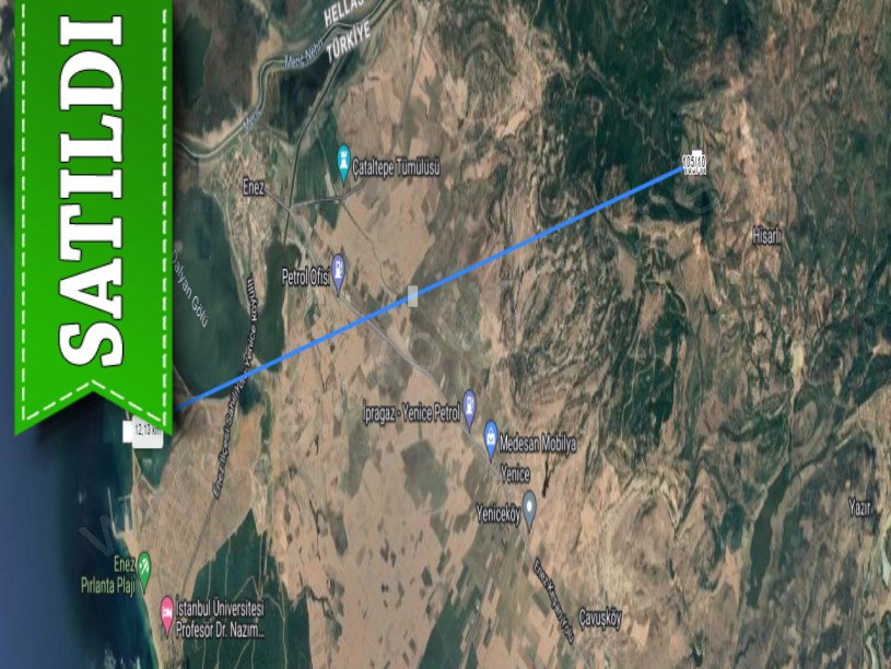 Edirne Enez Hisarlı Köyünde Satılık Tarla , 13,685 m2 Müstakil Yolu Var