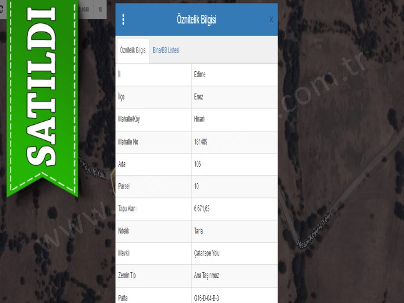 Edirne Enez Hisarlı Köyünde Satılık Tarla , 13,685 m2 Müstakil Yolu Var