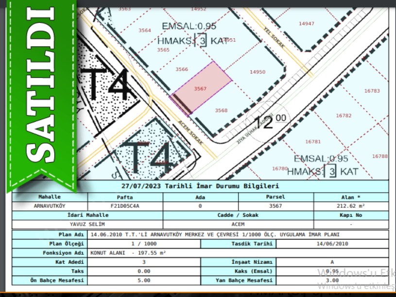 Arnavutköy Yavuzselim Mah Satılık Arsa , 213 m2 Caddeye Yakın İmarlı Müstakil