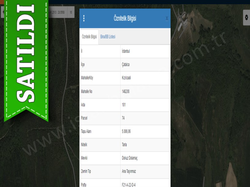 Çatalca Kızılcaalide Satılık Tarla , 5 Dönüm Tek Tapu Yolu Var