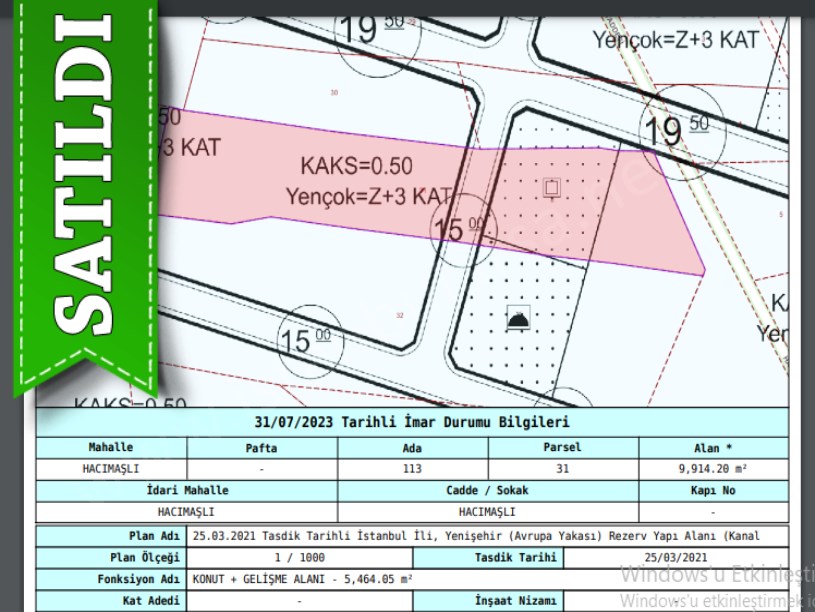 Arnavutköy Hacımaşlıda Satılık Tarla , 9,914 M2 Cadde Cephe İmarlı Müstakil