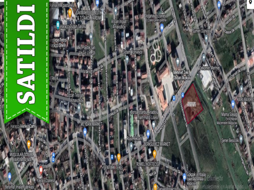 Arnavutköy Haraççıda Satılık Arsa , 455 M2 Cadde Cephe Merkezde 