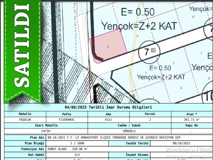 Arnavutköy Taşolukta Satılık Arsa , 342 M2 Köşe Başı Cadde Cephe