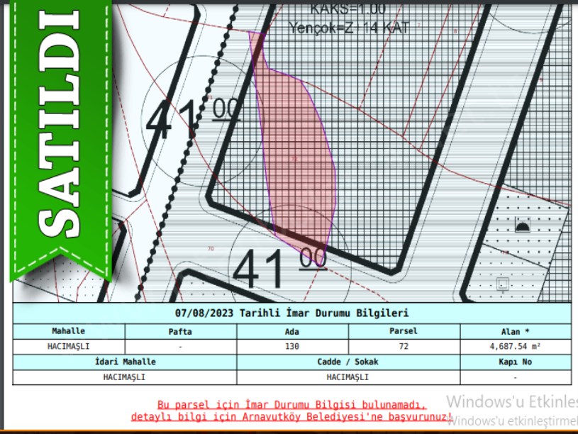 Arnavutköy Hacımaşlıda Satılık Arsa , 780 m2 Hisseli İmarlı