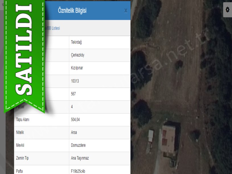 Tekirdağ Çerkezköy Kızılpınar Mah, Satılık Arsa , 504 m2 Cadde Cephe İmarlı