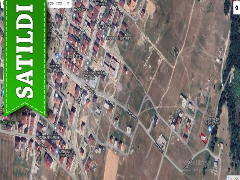 Tekirdağ Çerkezköy Kızılpınar Mah, Satılık Arsa , 504 m2 Cadde Cephe İmarlı