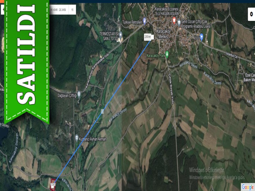 Çatalca Karacaköyde Satılık Tarla , 9,988 m2 Müstakil Yolu Var