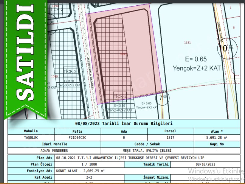 Arnavutköy Taşolukta Satılık Arsa , 336 M2 Cadde Cephe Merkezde 