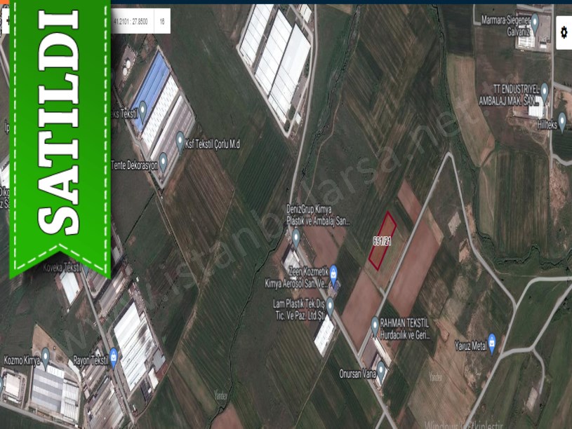 Tekirdağ Ergene Velimeşede Satılık Arsa , 5,692 m2 Sanayi İmarlı Osb İçinde