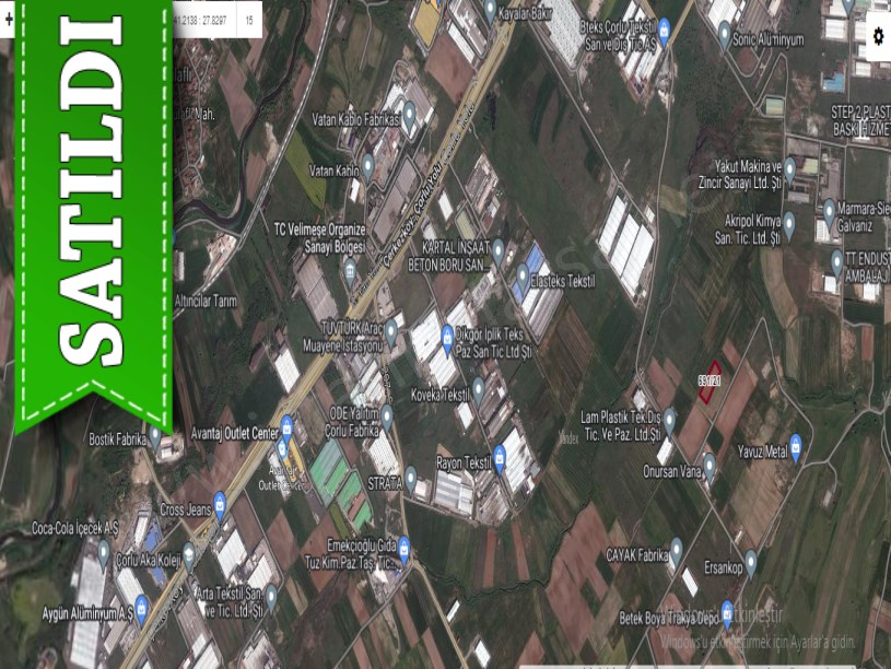 Tekirdağ Ergene Velimeşede Satılık Arsa , 5,692 m2 Sanayi İmarlı Osb İçinde