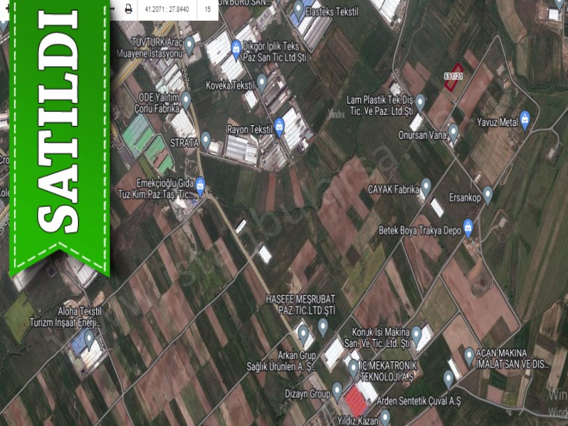 Tekirdağ Ergene Velimeşede Satılık Arsa , 5,692 m2 Sanayi İmarlı Osb İçinde