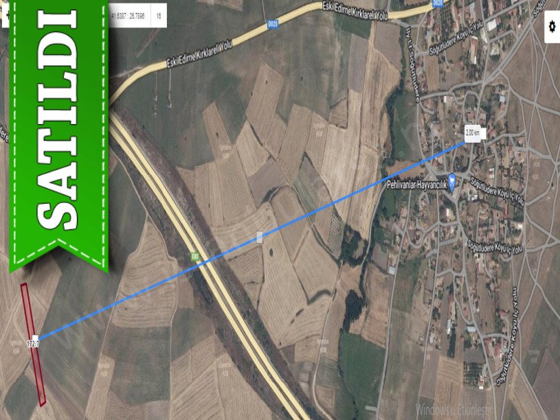 Edirne Havsa Söğütlüdere Köyünde Satılık Tarla  , 6,692 m2 Tek Tapu Yolu Var