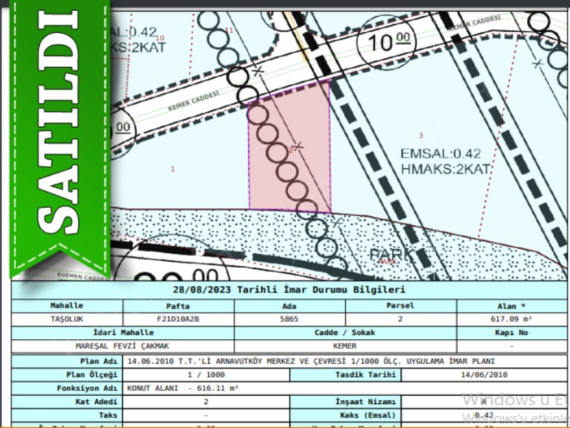 Arnavutköy Taşolukta Satılık Arsa , 610 M2 Cadde Cephe İmarlı 