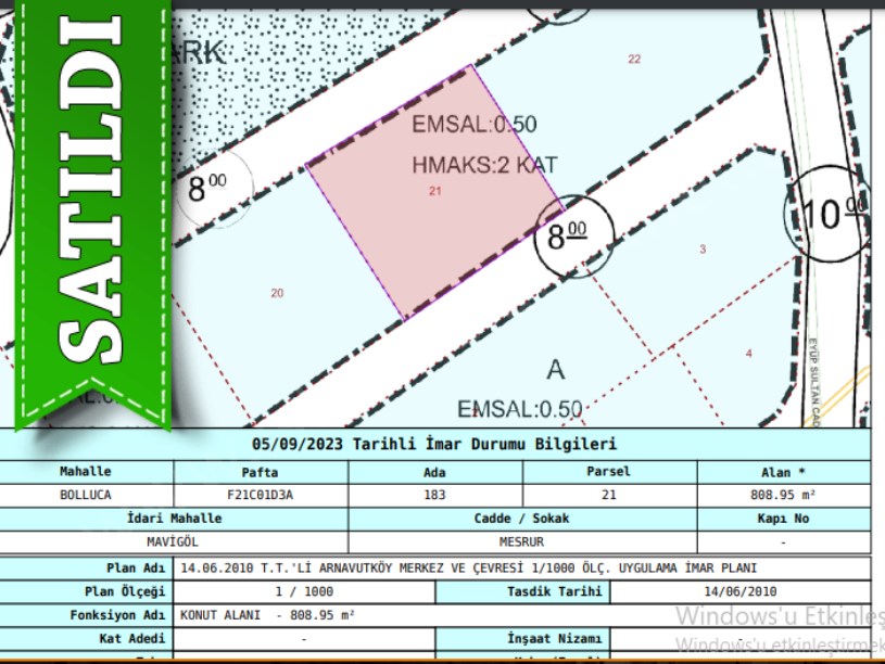Arnavutköy Bollucada Satılık Arsa , 808 M2 Müstakil İmarlı 