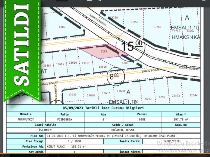 Arnavutköy İslambeyde Satılık Arsa , 197 M2 Cadde Cephe 4 Kat İmarlı