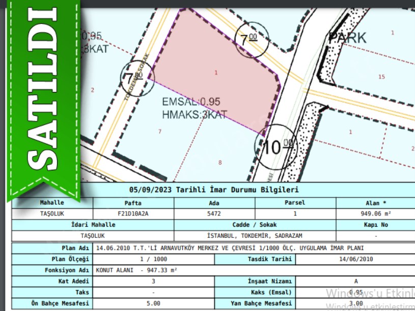 Arnavutköy Taşolukta Satılık Arsa , 949 M2 İstanbul Caddesine Cephe Müstakil İmarlı