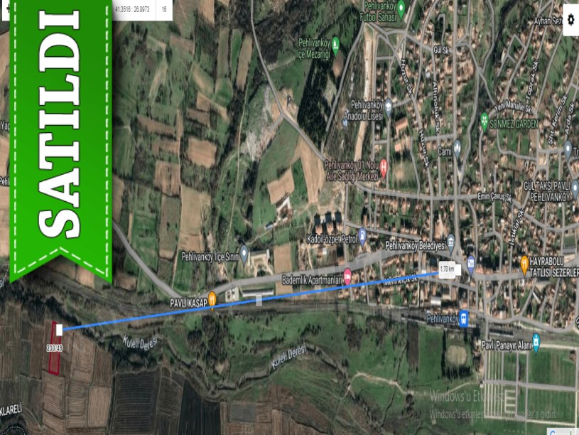 Kırklareli Pehlivanköy Kazımdirik Mah Satılık Tarla , 4,058 M2  Müstakil 