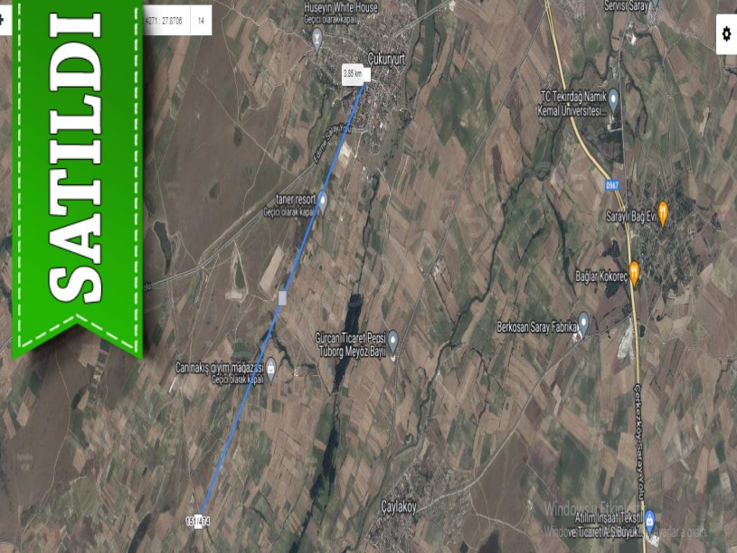 Tekirdağ Saray Çukuryurtta Satılık Tarla , 2,180 M2 Yolu Var Müstakil