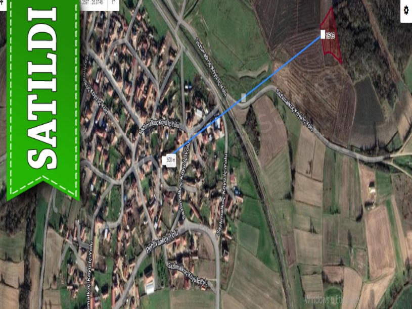Edirne  Uzunköprü Sazlımalkoç Köyünde Satılık Arsa , 204 m2 Yolu Var Hisseli 