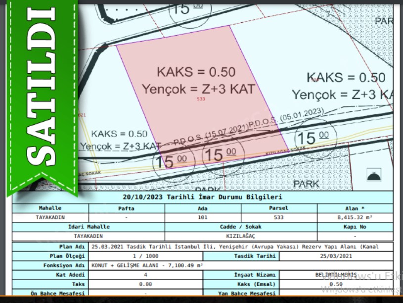 Arnavutköy Tayakadın Satılık Arsa , 231 M2 Merkezde İmarlı 
