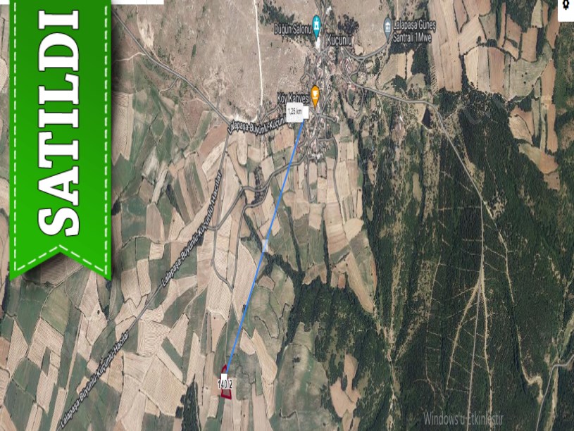 Edirne Lalapaşa Küçünlü Köyünde Satılık Tarla , 2,477 M2 Resmi Yolu Var Müstakil 