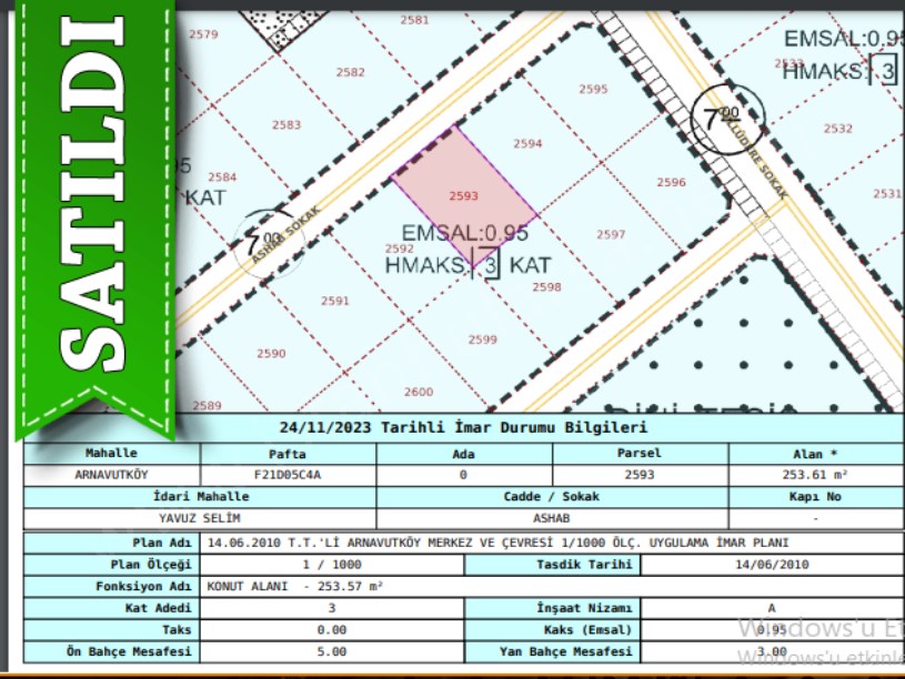 Arnavutköy Yavuzselim Mah Satılık Arsa , 254 m2 Müstakil 3 Kat İmarlı