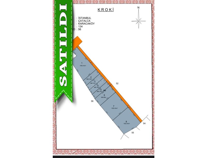 Çatalca Karacaköyde Satılık Arsa , 1,552 M2 Yolu Var Hisseli