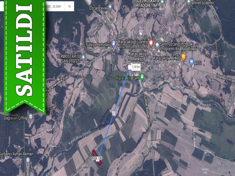 Çatalca Karacaköyde Satılık Arsa , 1,552 M2 Yolu Var Hisseli