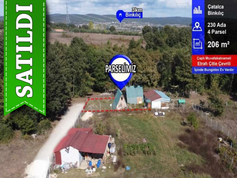 Çatalca Binkılıç Satılık Bungalov Ev , 206 m2 Arsası Etrafı Çevrili Yolu Var