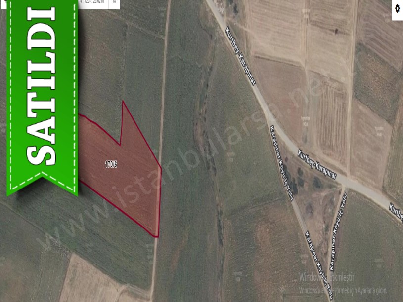 Edirne  Uzunköprü Karapınar Köyü Satılık Arsa . 515 M2 Yolu Var Hisseli