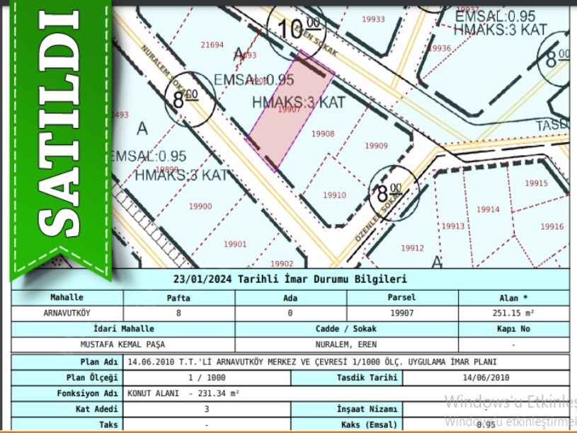 Arnavutköy Mustafa Kemalpaşa Mah Satılık Arsa , 251 M2 Müstakil 3 kat İmarlı Vadipark Yakını 