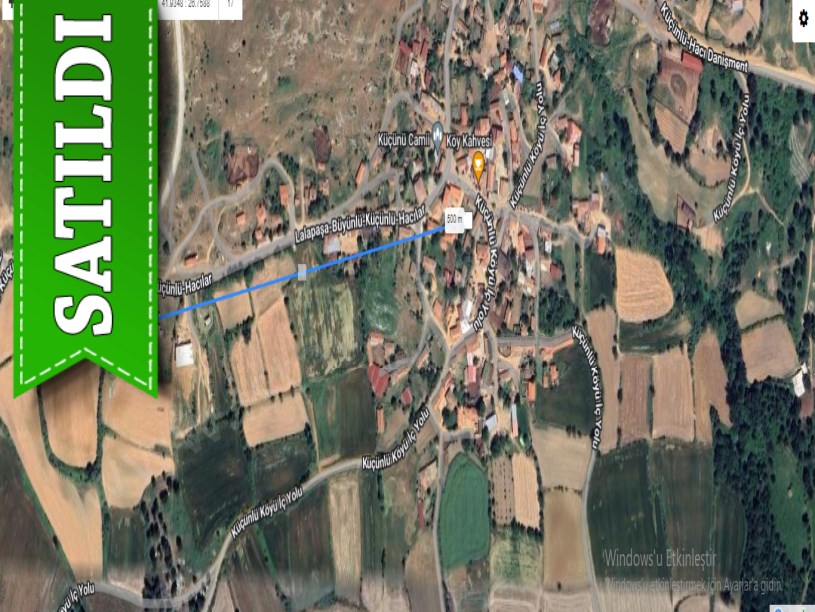 Edirne Lalapaşa Küçünlü Köyünde Satılık Tarla , 4,077 m2 Asfalta Cephe İmarlı Müstakil