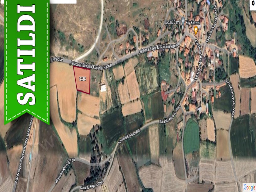 Edirne Lalapaşa Küçünlü Köyünde Satılık Tarla , 4,077 m2 Asfalta Cephe İmarlı Müstakil