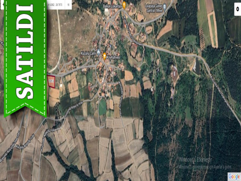 Edirne Lalapaşa Küçünlü Köyünde Satılık Tarla , 4,077 m2 Asfalta Cephe İmarlı Müstakil