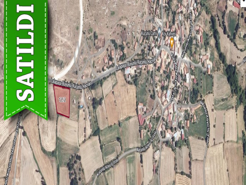 Edirne Lalapaşa Küçünlü Köyünde Satılık Tarla , 4,077 m2 Asfalta Cephe İmarlı Müstakil