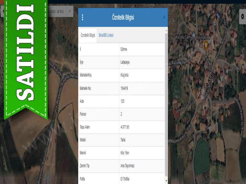 Edirne Lalapaşa Küçünlü Köyünde Satılık Tarla , 4,077 m2 Asfalta Cephe İmarlı Müstakil