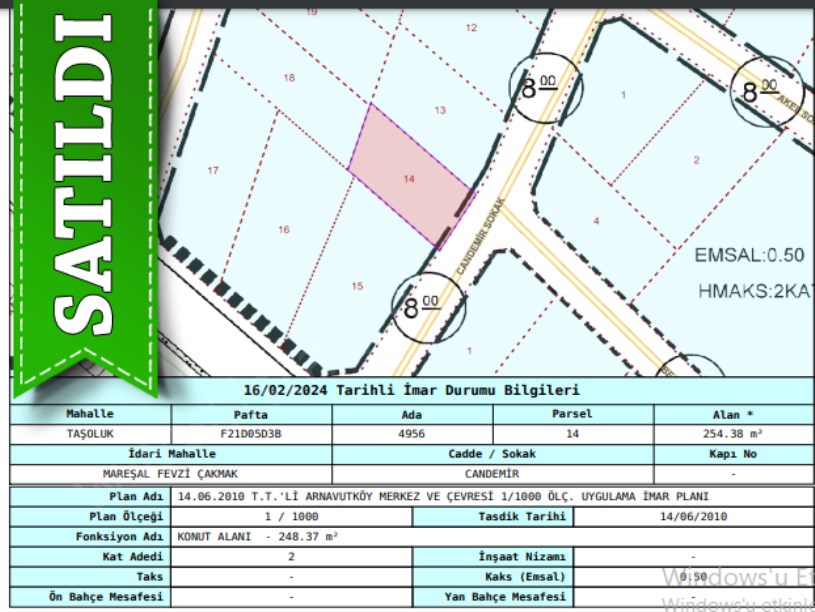 Arnavutköy Taşolukta Satılık Arsa , 254 m2 Müstakil 2 Kat İmarlı