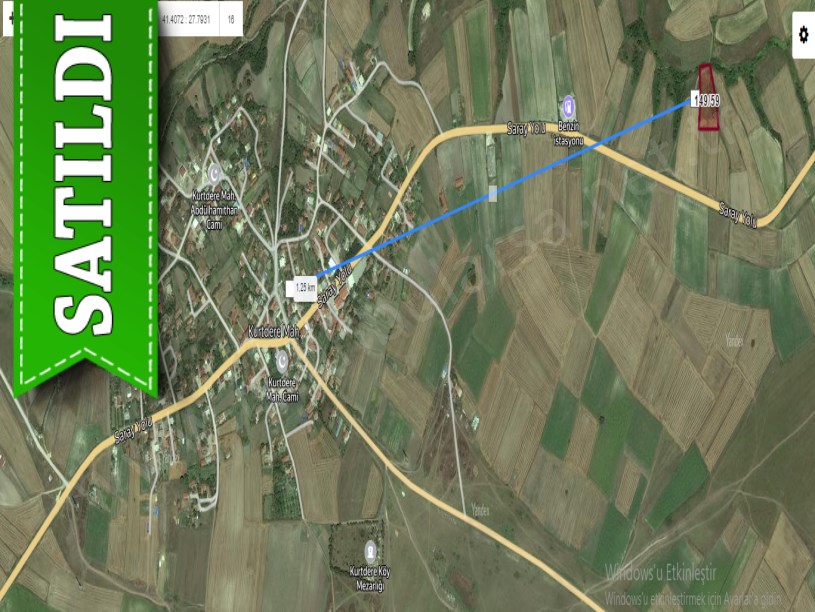 Tekirdağ Saray Kurtderede Satılık Tarla , 4,500 M2 Yolu Var Müstakil