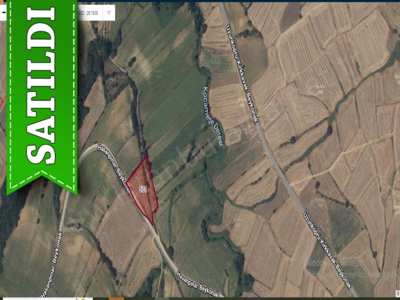 Edirne Uzunköprü Beykonak Köyünde Satılık Tarla , 5,235 M2 Asfalt Yola Cephe Müstakil