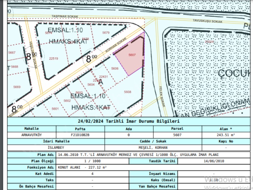 Arnavutköy İslambeyde Satılık Arsa , 244 M2 KöşeBaşı  Kat İmarlı