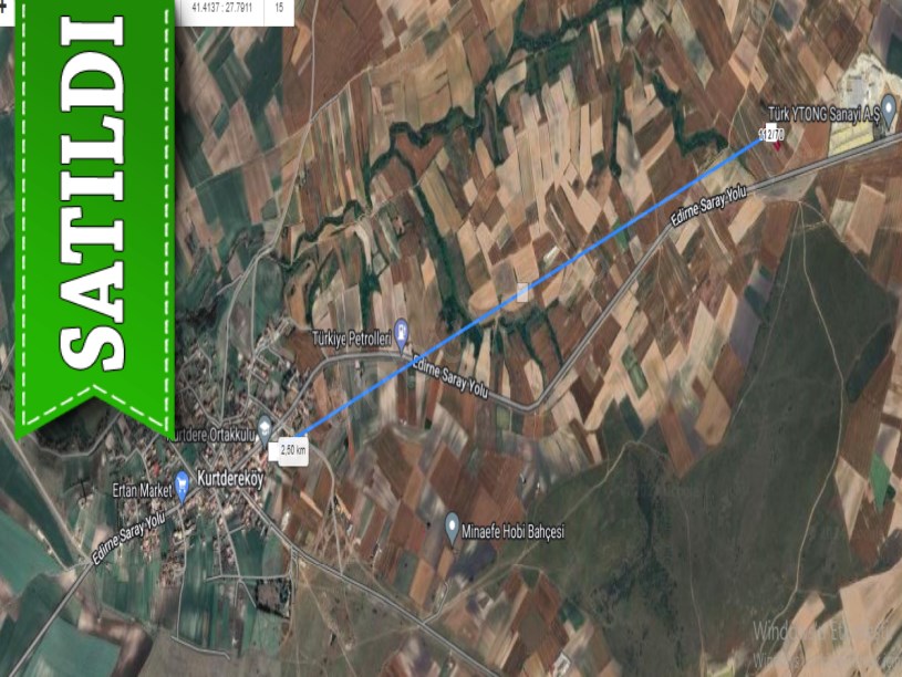 Tekirdağ Saray Kurtderede Satılık Tarla , 1,060 M2 Anayola Yakın Tek Tapu