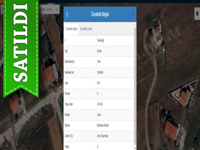 Tekirdağ Saray Yeni Mah. Satılık Arsa , 474 m2 Mahalle İçinde Konut İmarlı