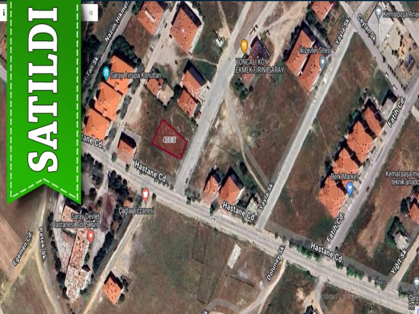 Tekirdağ Saray Kemalpaşa Mah, Satılık Arsa , 712 m2 Cadde Cephe İmarlı 16 Dairelik 